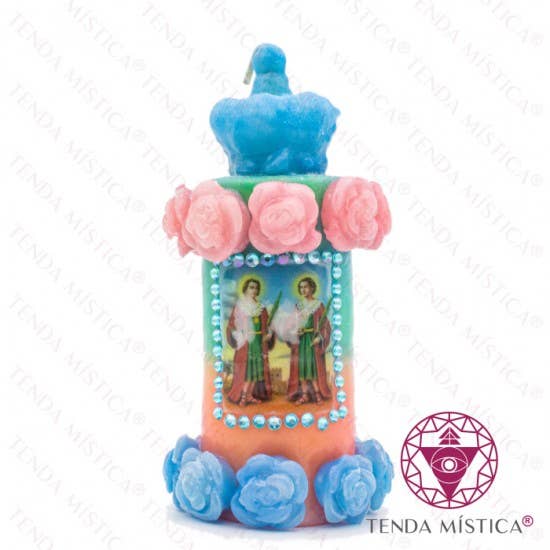 Cosme E Damião påskønnelsesstearinlys for engroshandel hos Tenda Mística