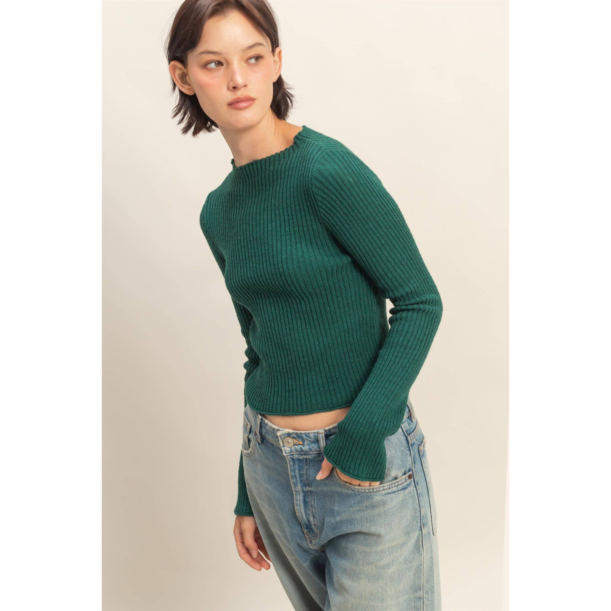 Double Zero - Wholesale Knit Top - Women's - Sleek Mock Neck Ribbed Knit Top0