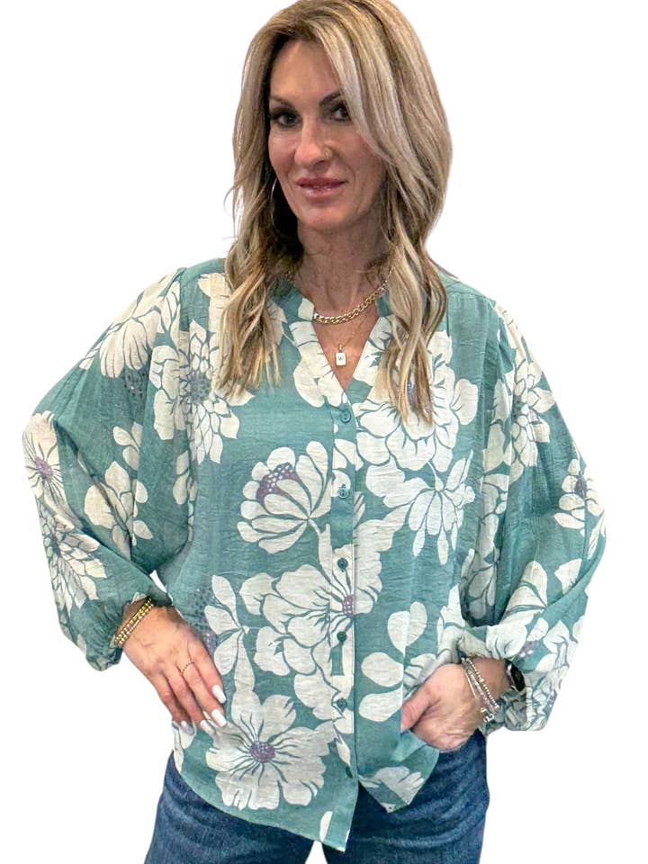 ST814N15N-N - Noordzee Kokosnoot - Lange Mouw Knoopsluiting Blouse A3885 voor wholesale door K & C Clothing, Inc.