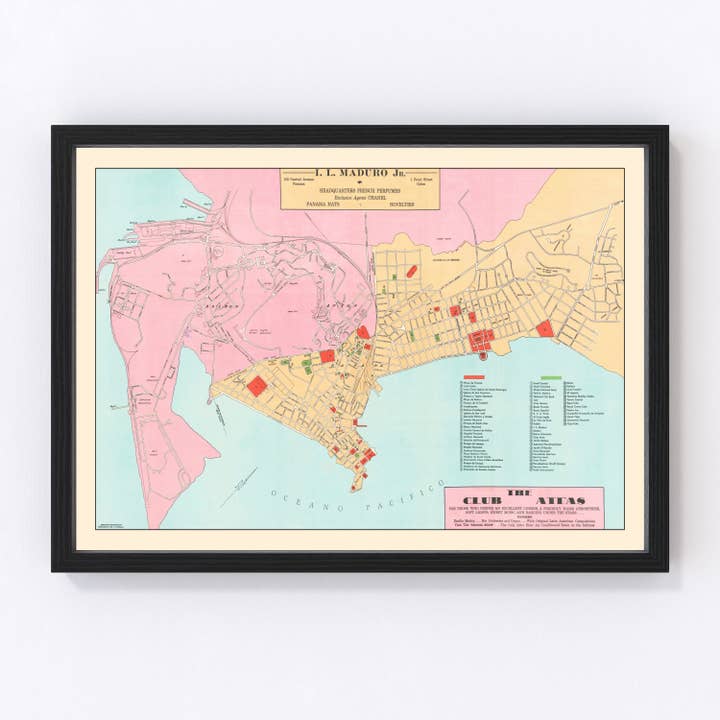 Vintage Map of Panama City, Panama 1950 for wholesale by Ted's Vintage Art