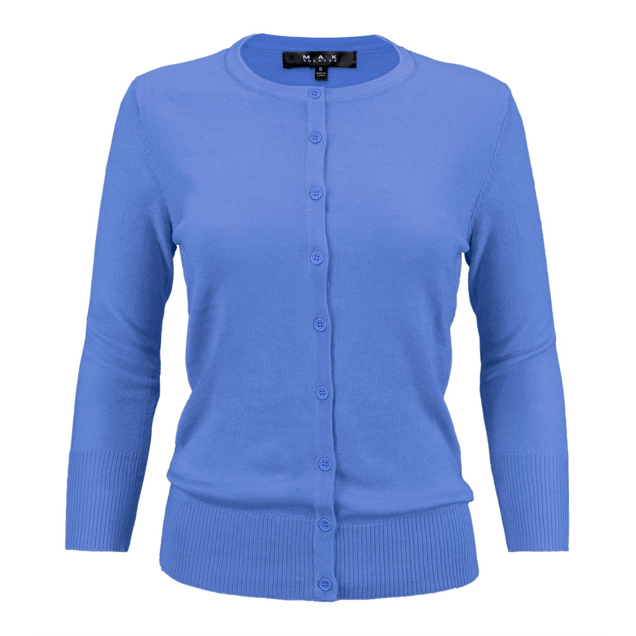 Mak - Wholesale Cardigan - Women's - 3/4 Sleeve Crewneck Plus Size Knit Cardigan Sweater CO079PL86