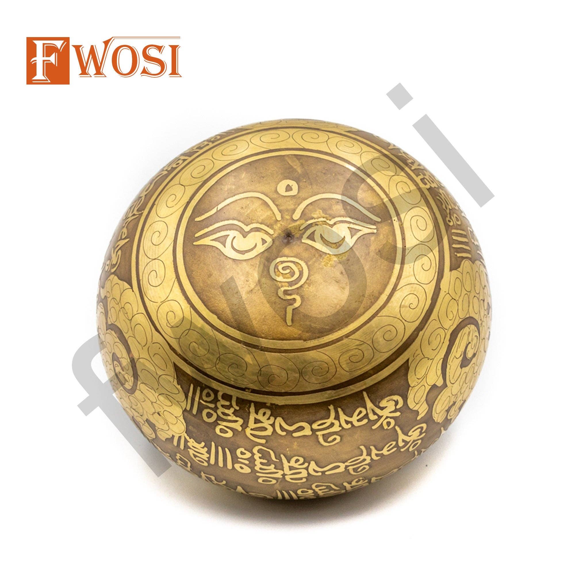 Fwosi – Material de meditação por atacado – Conjunto de Meditação com Taça de Som | Taça Tibetana com Gravação de Olho de Buda Antigo, Malho e Almofada | Sino de Atenção Plena, Taça de Cura, Presente de Autocuidado2