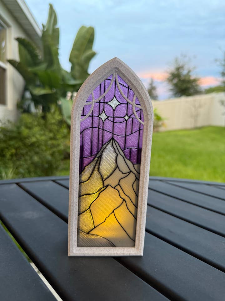Gothic Window Tealight Book Nook | Mountain Sky | Bookshelf Decor for wholesale by Create Fantasy Crafts