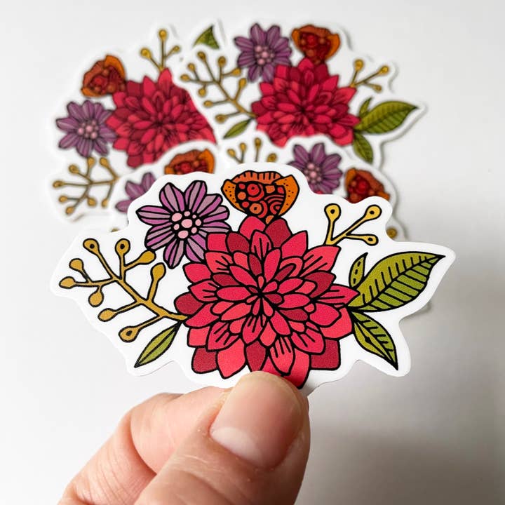 Hand-Drawn Floral Bouquet Vinyl Sticker for wholesale by Valentina Harper