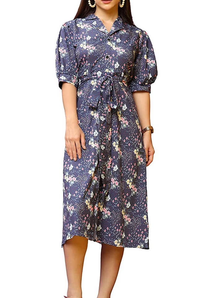 Women's Midi Dress Collared neck casual dress Blue for wholesale by NEOSTITCH LLC