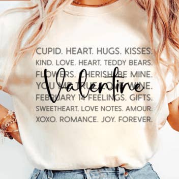 Valentine's Day Word Collage Sweatshirt for wholesale by Upside Down Owl Farm