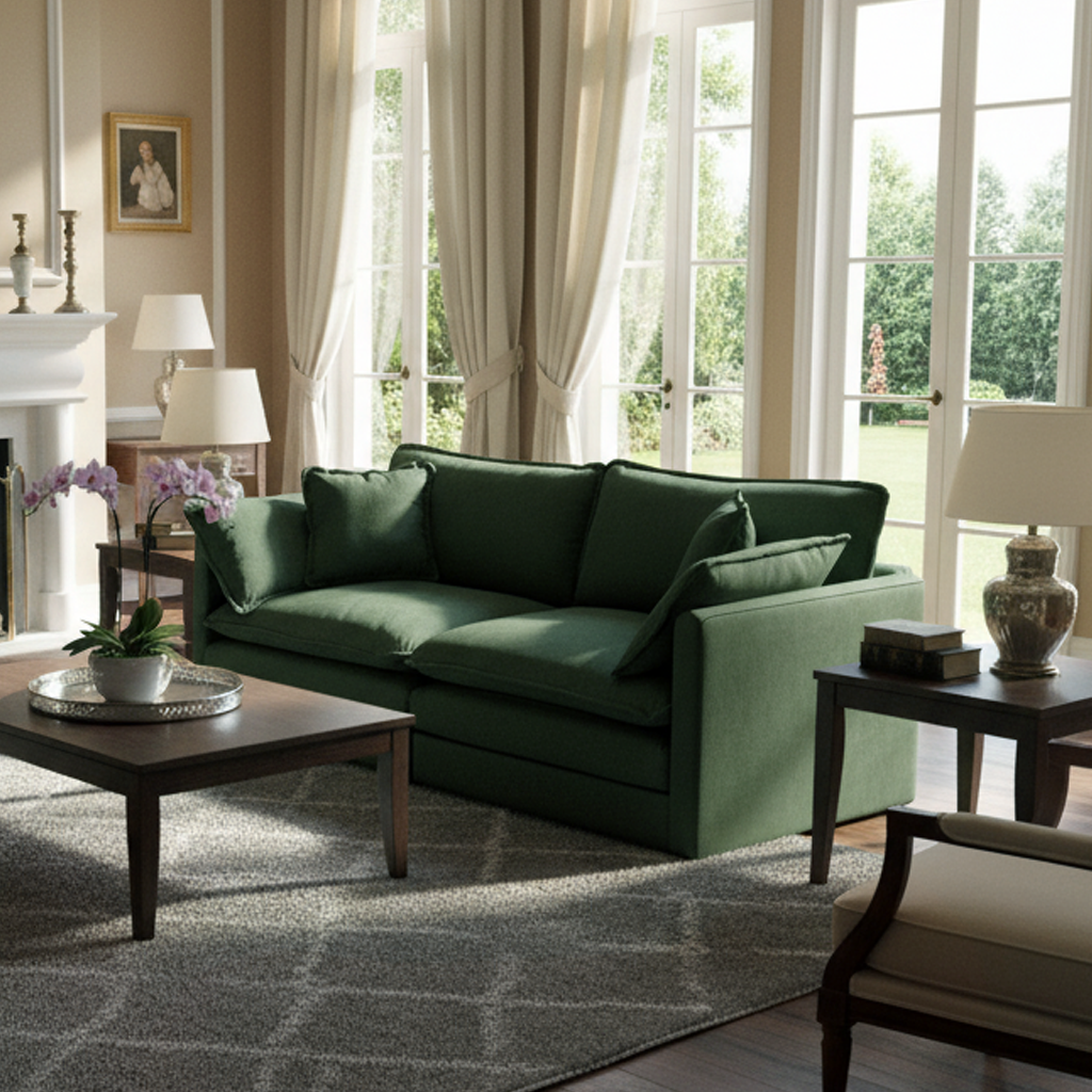 HOMYCASA DESIGN INC - Wholesale Sofa - Modern Fabric Loveseat Sofa with 4 Pillows, Green Chenille0