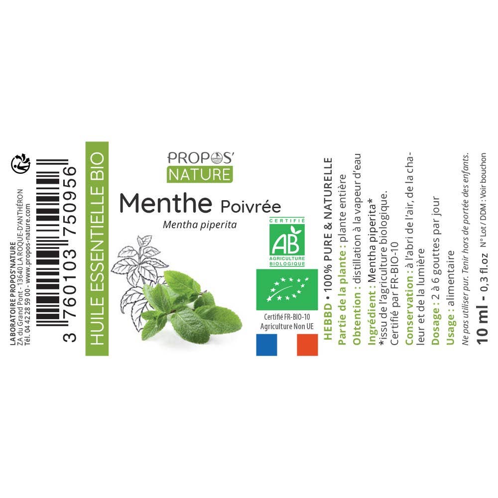 Propos'Nature – Engroshandel Æterisk olie – Økologisk æterisk pebermynteolie 10 ml7