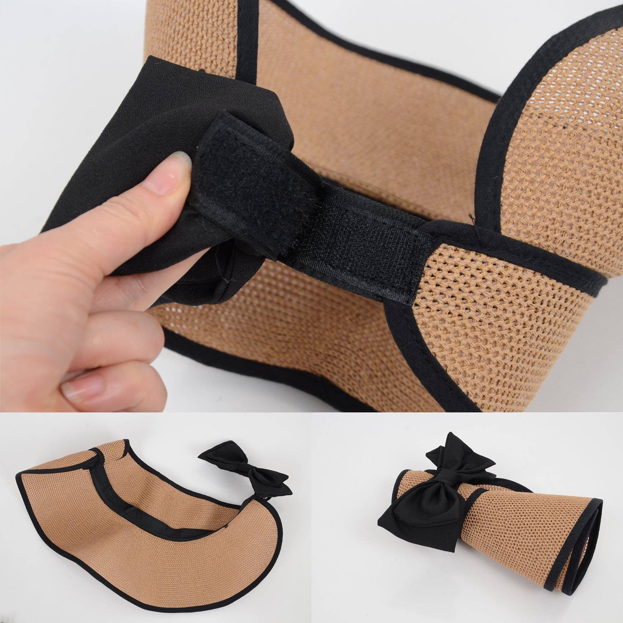 AK Brand – wholesale Visor – Women's – Women Roll-Up Straw Sun Visor with Bow Detail Adjustable Hat23