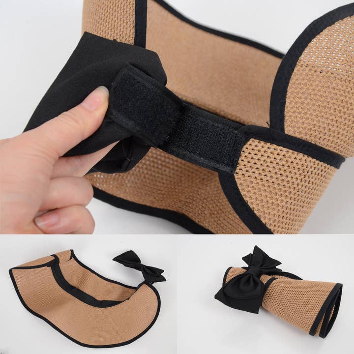 AK Brand - Wholesale Visor – Women's - Women Roll-Up Straw Sun Visor with Bow Detail Adjustable Hat23