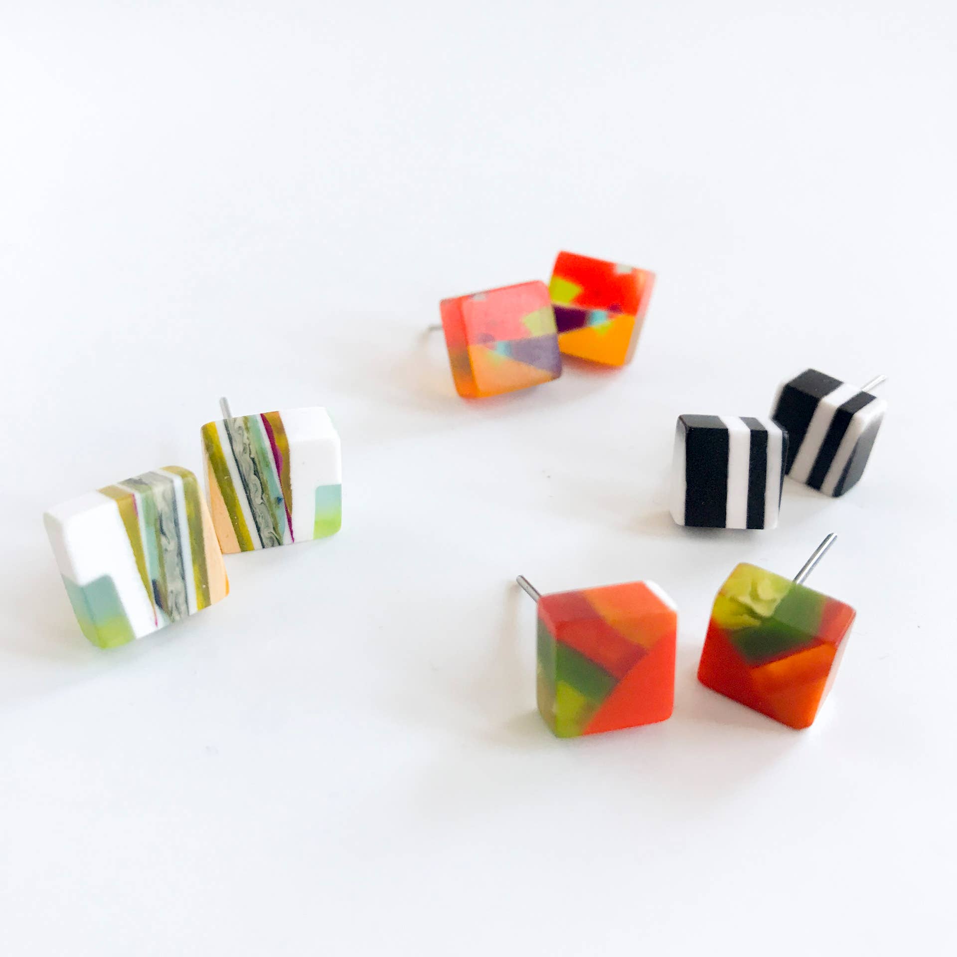 Belart Fair Trade - Wholesale Stud/Post Earrings - Poly-Resin Square Mosaic Stud Earrings - Mini2