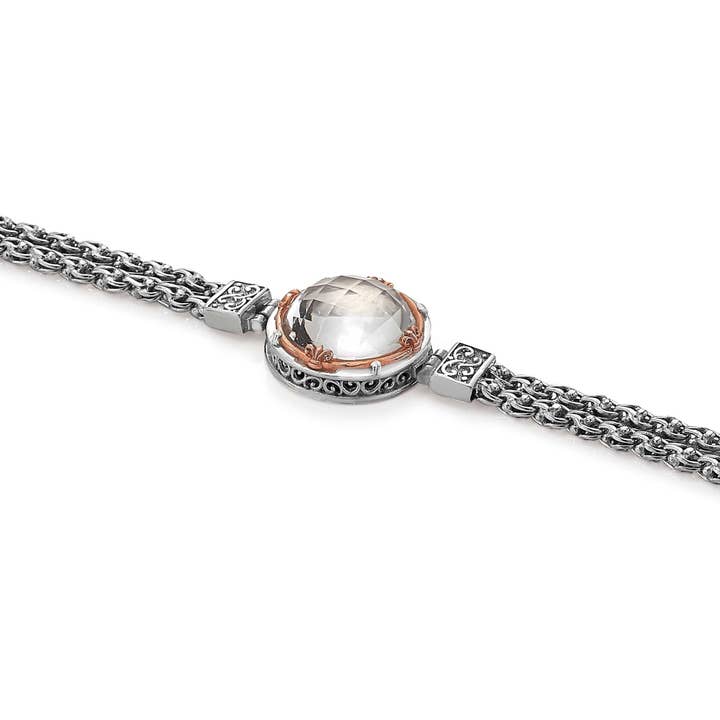Handmade Chain Bracelet with Rock Crystal and Rose Gold Vermeil for wholesale by Anatoli Jewelry