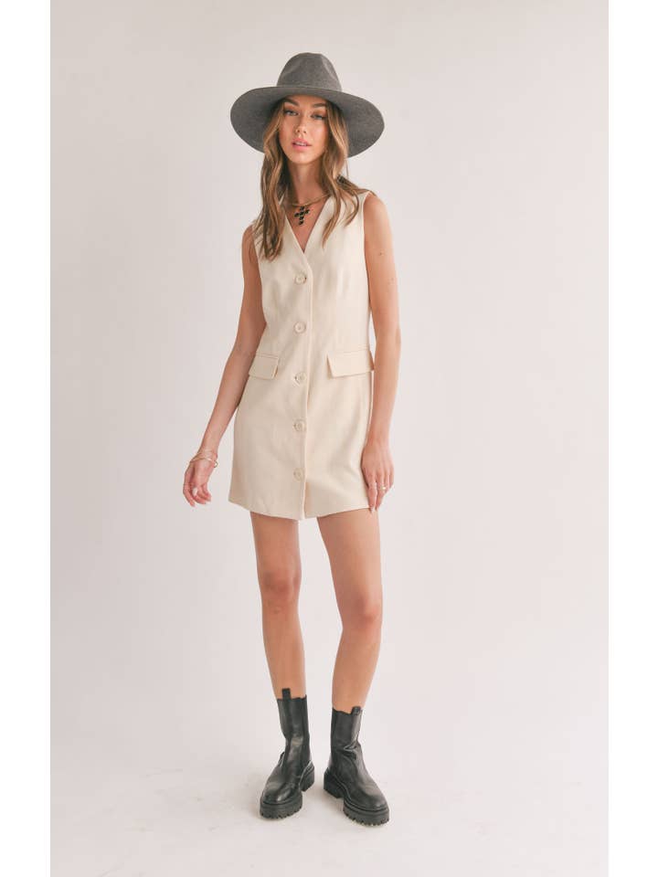 Sage The Label - Wholesale Dress - Women's - Serene Back Cutout Blazer Dress: CREAM