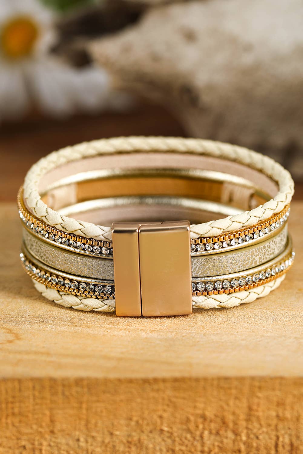 Beige  LDC BLESSED Rhinestone Braided Detail Buckle Bracelet for wholesale on Faire1