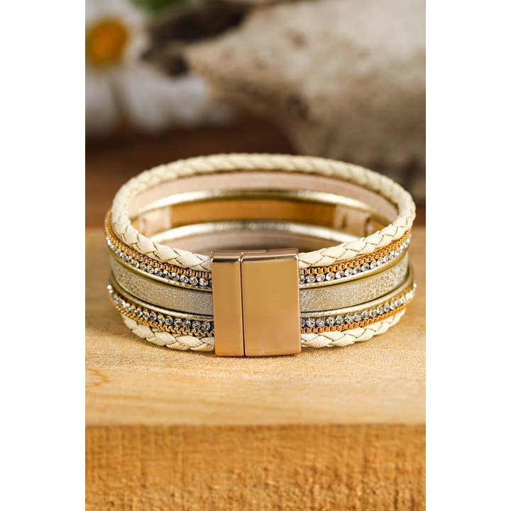 Beige LDC BLESSED Rhinestone Braided Detail Buckle Bracelet for wholesale on Faire1