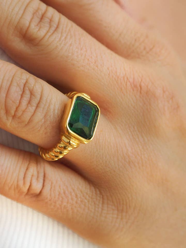 Audrey Ring | Emerald for wholesale by JacqMaria Jewelry