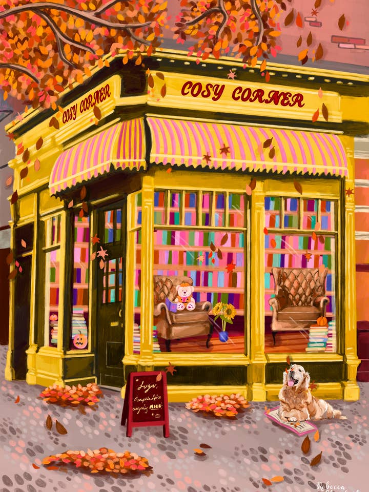Cosy Corner Bookshop for wholesale by Rebecca Elizabeth Draws