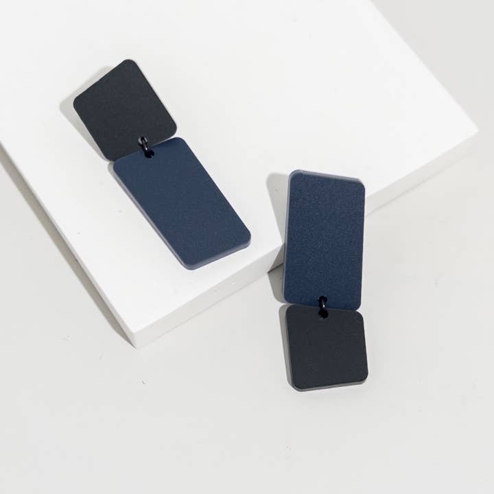 Mingled - Wholesale Dangle earrings - Bauhaus | Asymmetrical Earrings - Dark Blue and Black3