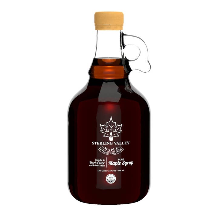 Organic Maple Syrup: Dark Color/Robust Taste: Quart for wholesale by Sterling Valley Maple LLC