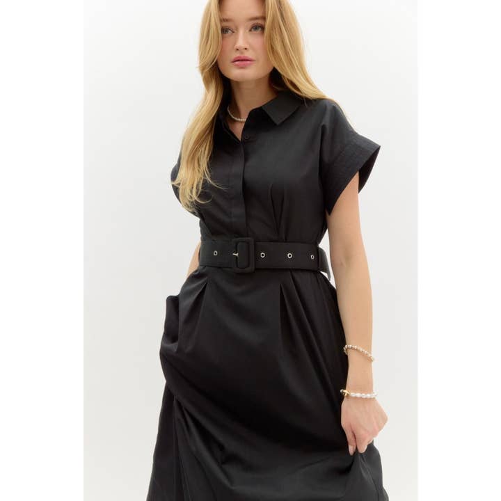 STYLE USA - Venta al por mayor Vestido - Mujer - Vestido midi con mangas cortas tipo ala y detalles de costura sólida14