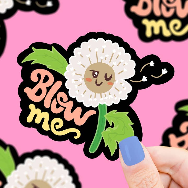 Turtle's Soup – wholesale Sticker – Blow Me Dandelion Funny Flower Water Bottle Vinyl Sticker0