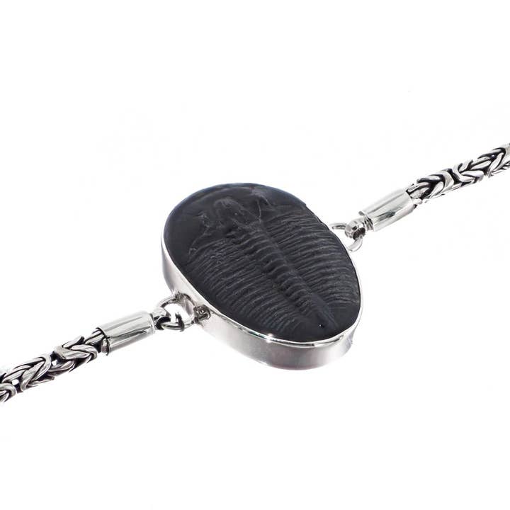 Pulsera de plata de ley 925 con fósil de trilobite en cadena bizantina. para venta al por mayor de FifiRose