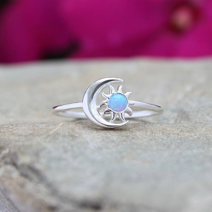 Moonrise Jewelry - Wholesale Single Stone/Solitaire Ring - R-90 Moon and Sun Blue Lab Opal Ring