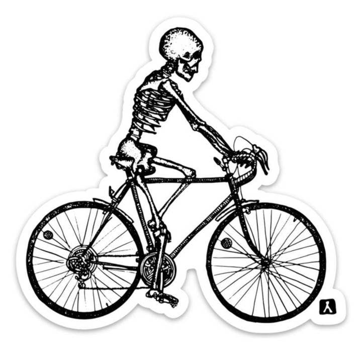 Vinyl-Aufkleber „Skeleton Riding Their 10 Speed Bike“ für den Großhandel von Bellavance Ink
