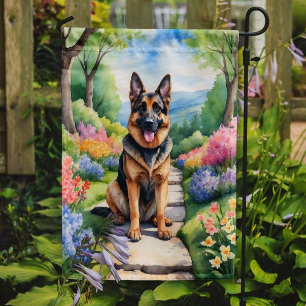 German Shepherd Spring Path Garden Flag DAC6631 for wholesale by Caroline's Treasures