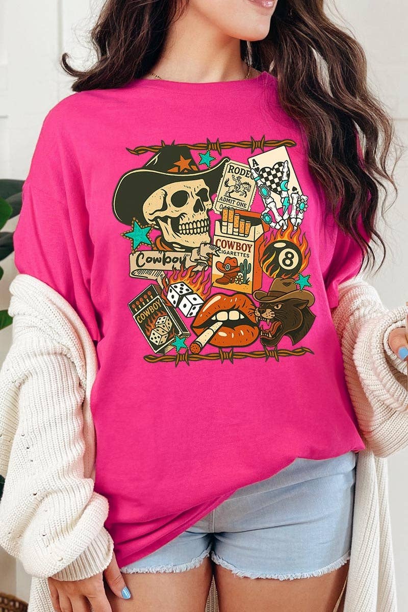 COLORBEAR - Vendita all'ingrosso Maglietta stampata - Donna - Maglietta in Cotone Pesante con Grafica Collage Western Vintage8