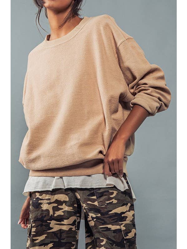 Urban Daizy - Wholesale Sweatshirt - Women's - Oversized Vintage Wash Ribbed Cotton Sweater