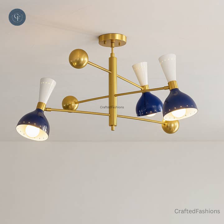 Eleva tu espacio con una lámpara de araña de latón Stilnovo de 3 brazos y 6 luces. para venta al por mayor de Crafted Fashions