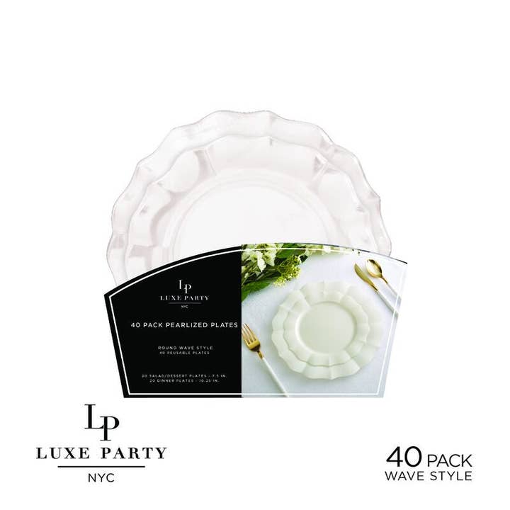 Luxe Party - Wholesale Disposable Plate - Pearl White Waved Plastic Plate Set | 40 Pack