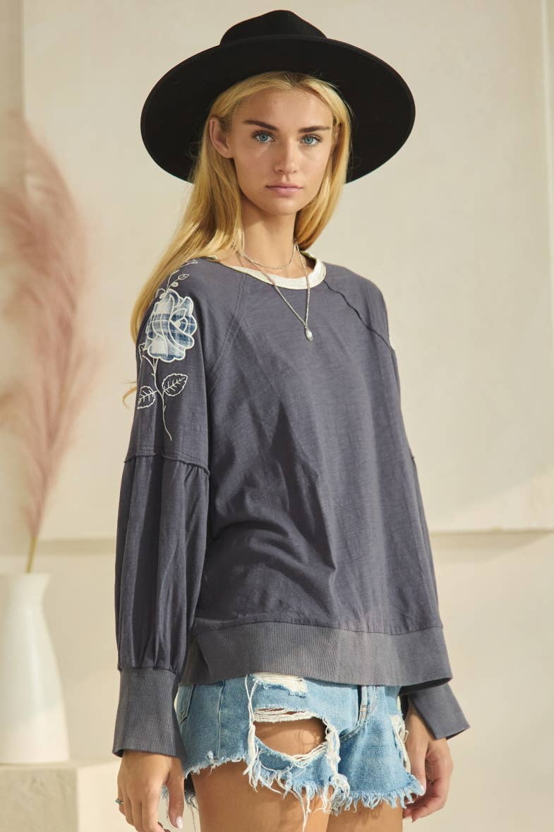 Oddi – wholesale Knit top – Women's – Raglan Long Sleeve Top With Embroidery Detail6