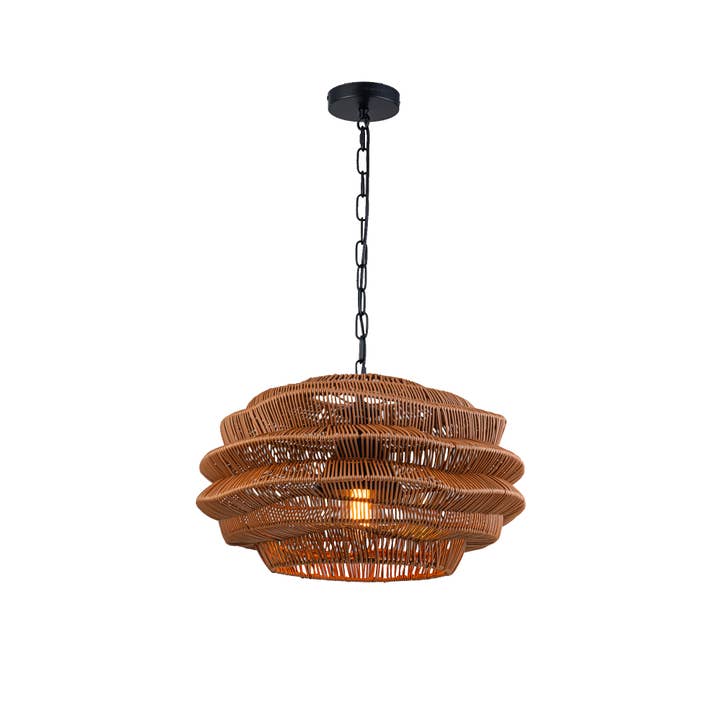 ELE Light & Decor - Vente Lustre/Suspension - Suspension en rotin côtier d'extérieur à 1 lumière avec abat-jour marron1