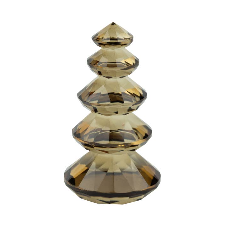 Silver Tree Home & Holiday - Wholesale Christmas Decoration - A23872: Solid cut glass tiered tree, brown, 4.5 in0