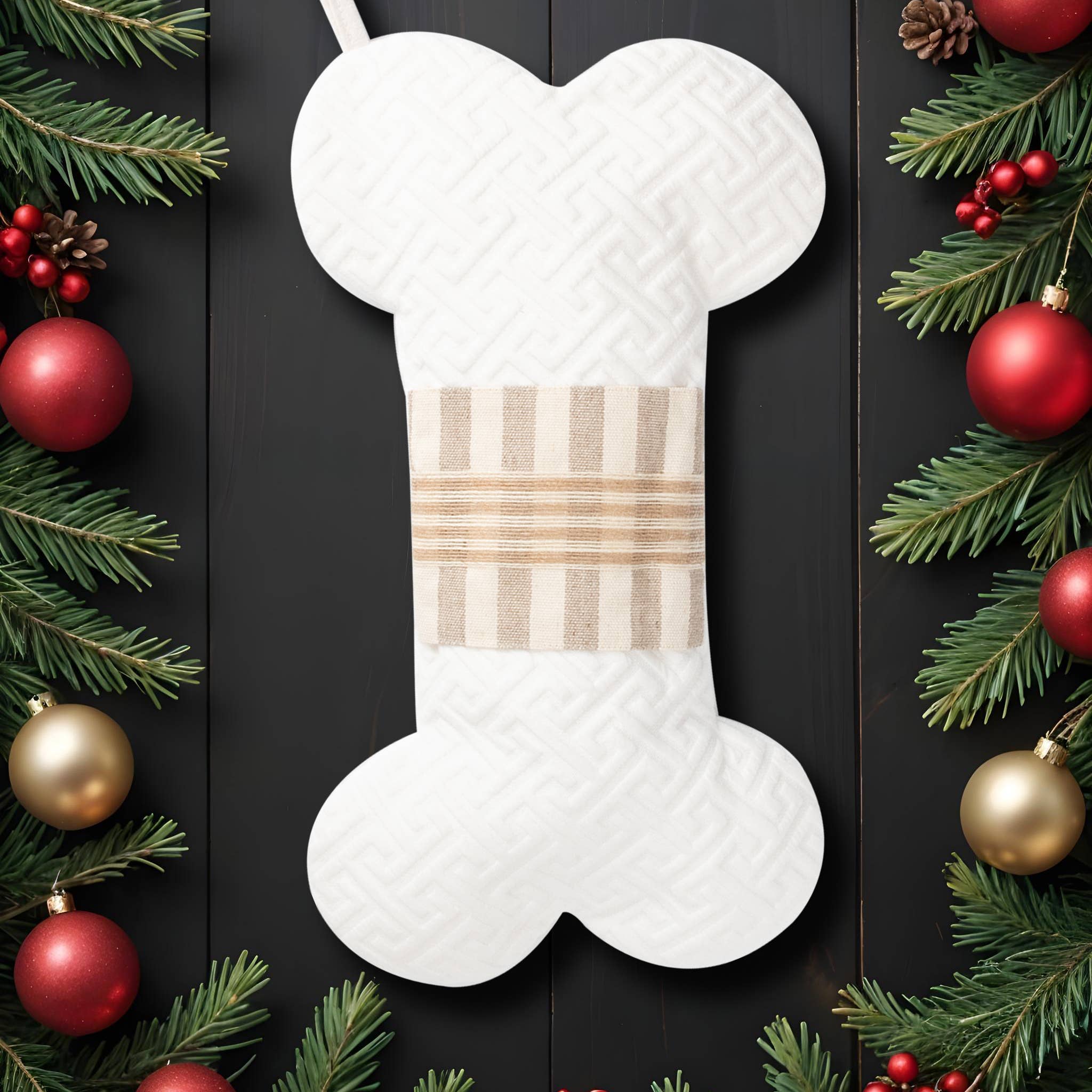 GEXWORLDWIDE – wholesale Holiday Stocking – 2025 New Canvas Dog Bone Shape Christmas Stocking5