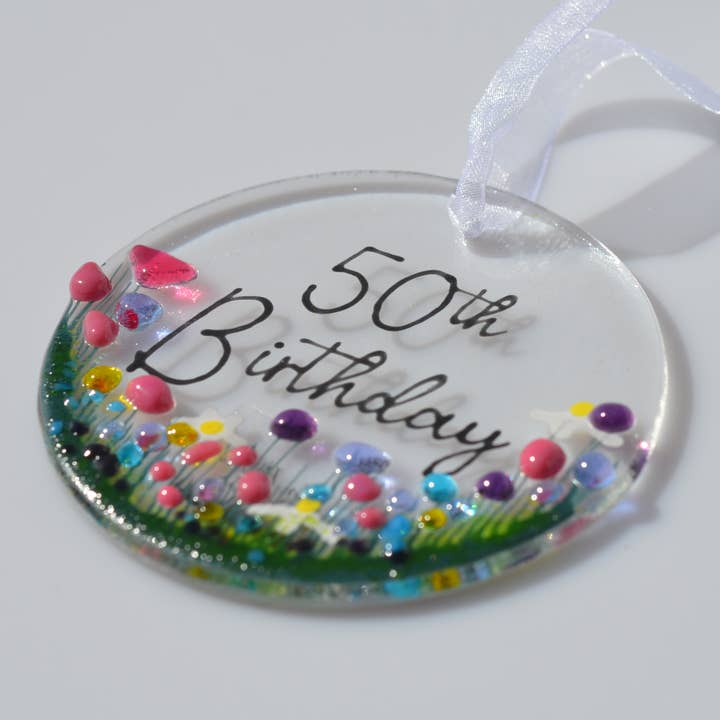 Pam Peters Designs - Wholesale Ornament - Handmade Fused Glass Hanging Dec - '50th Birthday'2