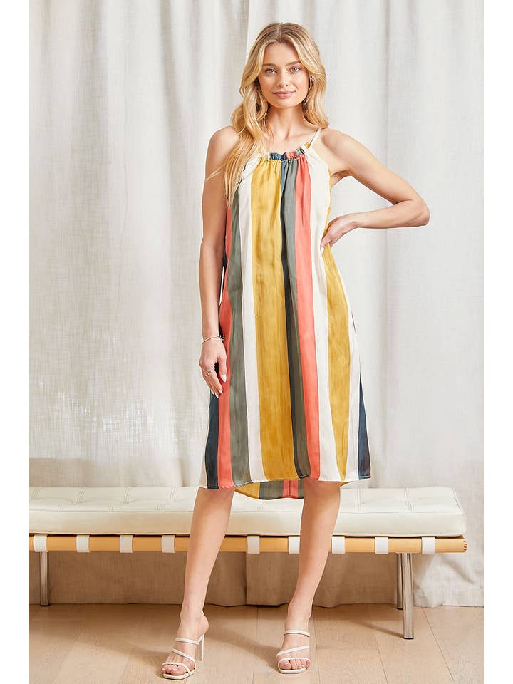 Koral/krikand 20240 Multi Stripe Halter Kjole for engroshandel på Faire5