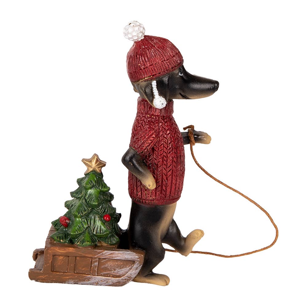 Clayre & Eef – Großhandel Dekofigur – Weihnachtsdekoration Figur Hund Dackel 8x4x130