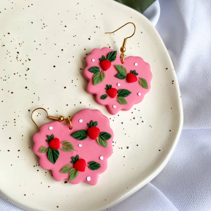 Strawberry Hearts / Clay Fruit Food Cottagecore Earrings for wholesale by Peripheral US
