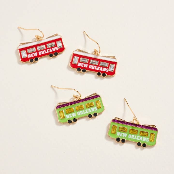 Designature New York – Engroshandel Hængeøreringe og creoløreringe – NOLA Streetcar Trolley Rhinestone Krog Øreringe3