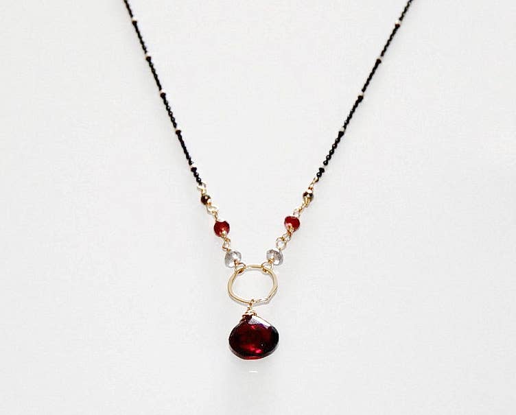 Judy Brandon Jewelry - Wholesale Pendant/Charm Necklace - Garnet Drop w/Pyrite, Garnet, and Labradorite Rondelles
