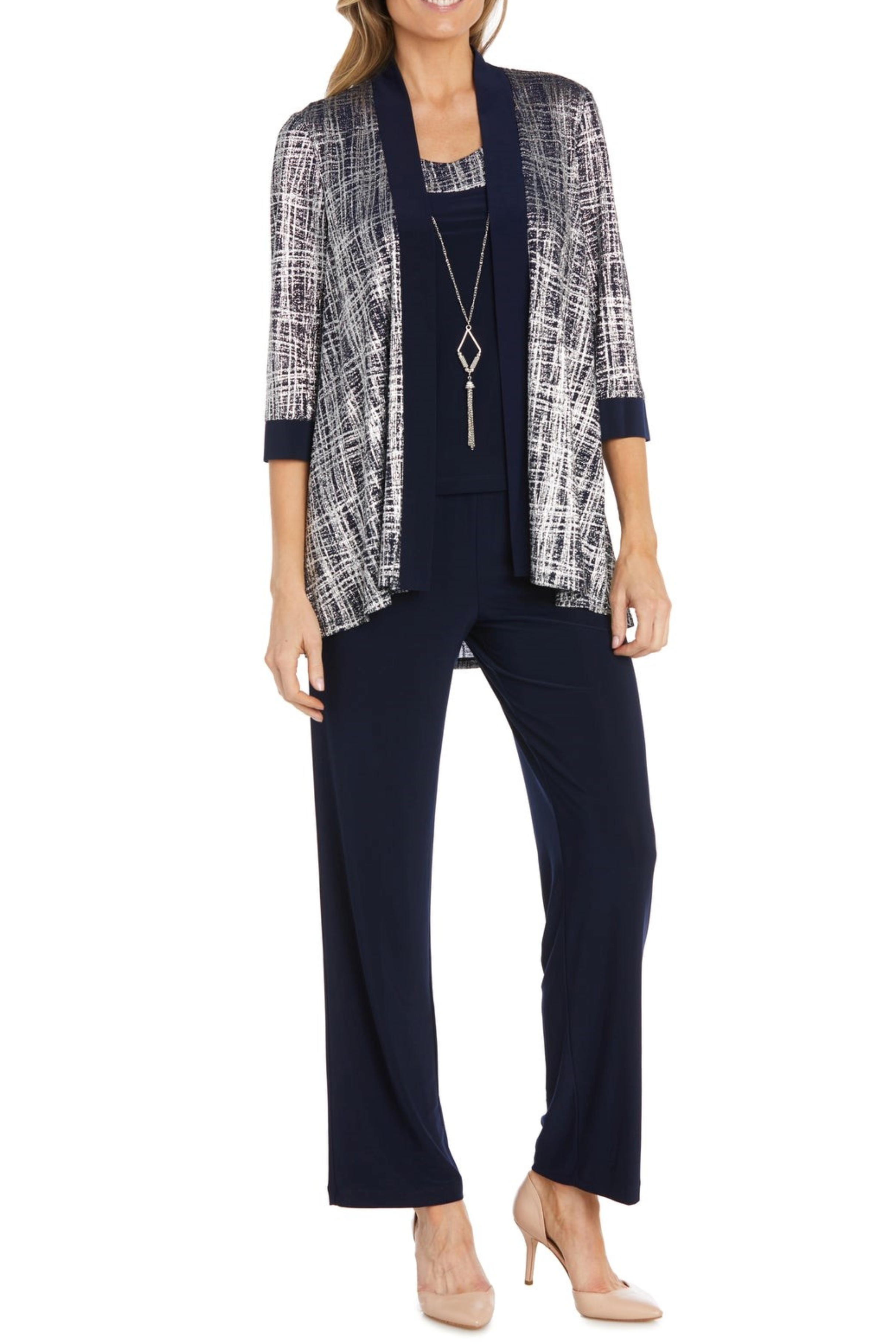 NAVY RM Richards 3-Piece Glitzy Evening Pants Suit Set for wholesale on Faire0