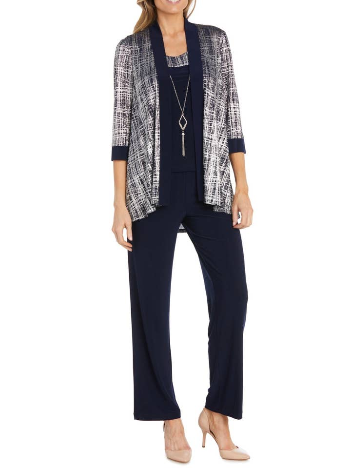 NAVY RM Richards 3-Piece Glitzy Evening Pants Suit Set for wholesale on Faire