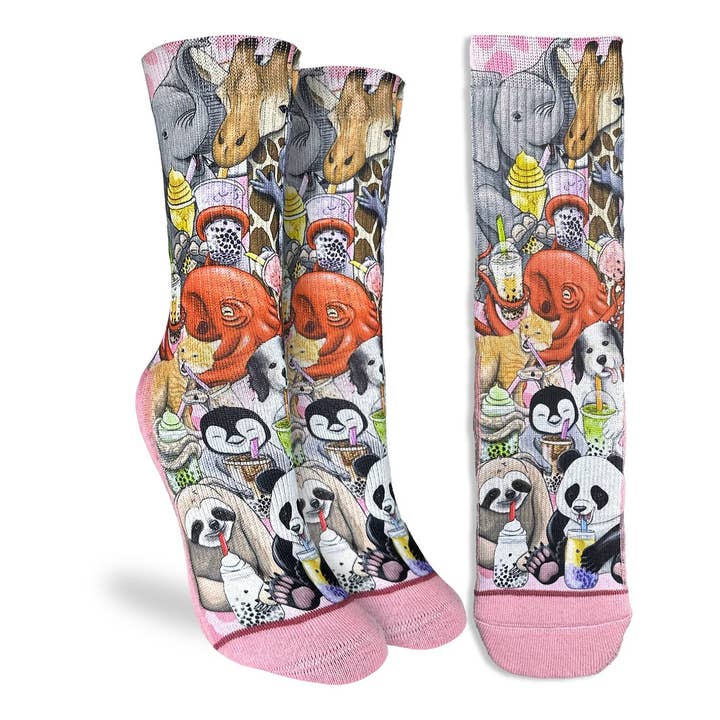 Good Luck Sock - Wholesale Socks - Women's - Women's Animals Drinking Bubble Tea Socks
