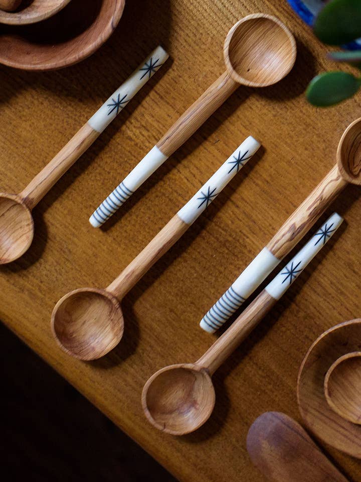 Olive Wood Batik Handled Sugar Spoon for wholesale by AARVEN