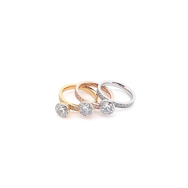 RG112G B.Tiff Gold 2 ct Solitaire Pave Engagement Ring for wholesale on Faire