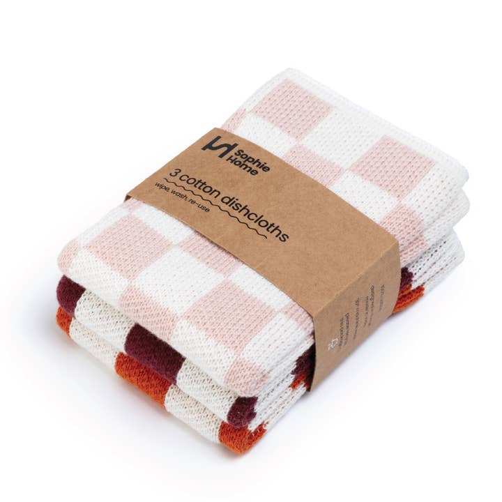 Reusable & Eco-Friendly Cotton Knit Dishcloths: Check Orange for wholesale by Sophie Home Ltd