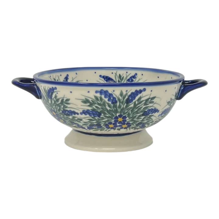 Bowl, Round, Colander/Berry, 7.75", WR (WR62A) in "Delphinium Spray" by W.R. Ceramika | WR62A-BW3 for wholesale by Polish Pottery Outlet